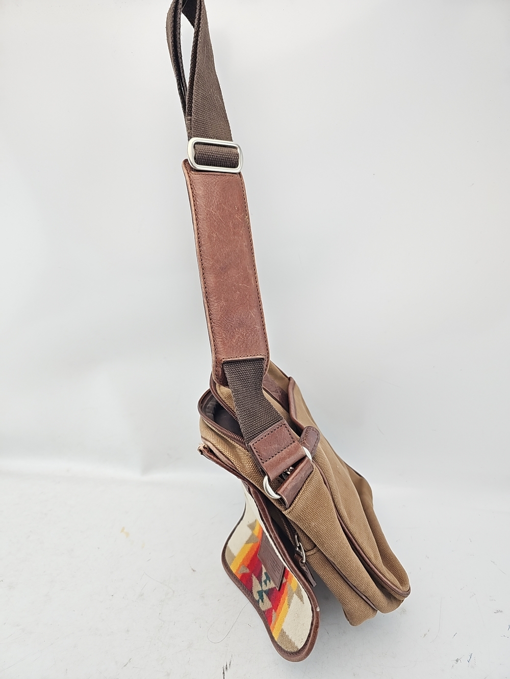 Pendleton Brown Canvas Messenger with Multicolor Geometric Panel - Picture 9 of 9